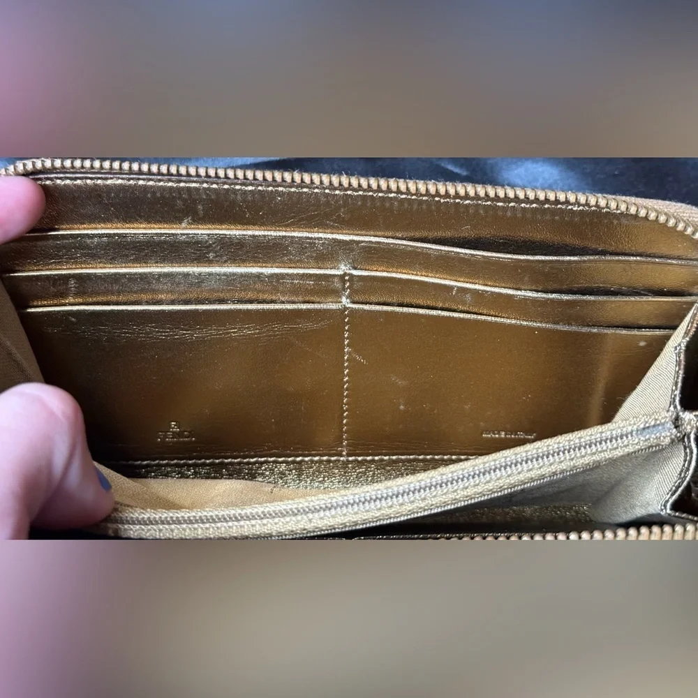 Fendi metallic gold wallet